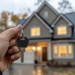 Veteran holding house key in front of new home, highlighting VA loan no PMI benefits for military families