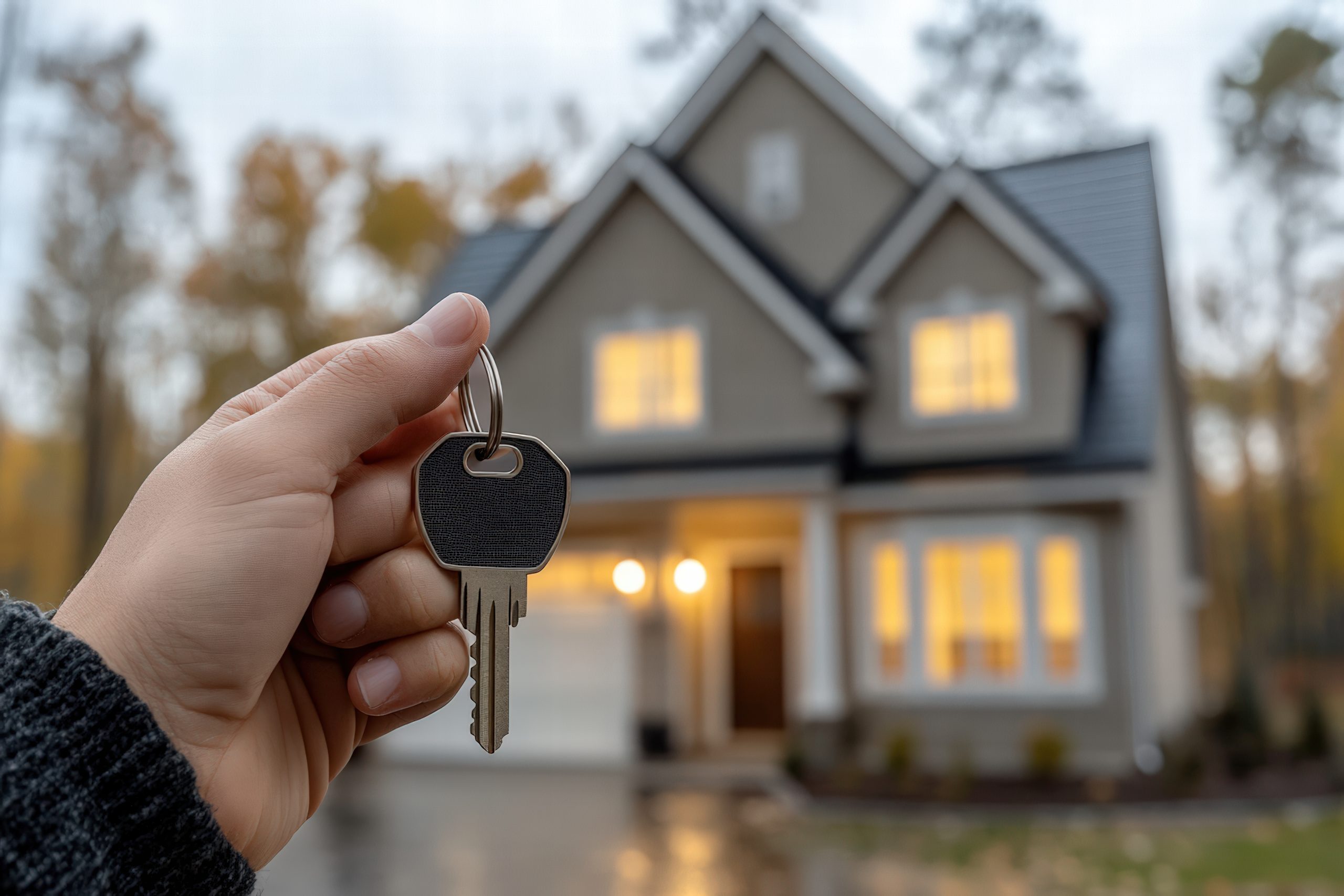 Veteran holding house key in front of new home, highlighting VA loan no PMI benefits for military families